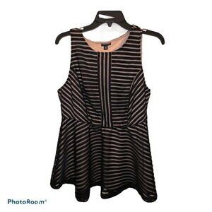 Torrid Tan With Black Stripes Peplum Top Shirt Sleeveless Blouse Fit & Flare Px